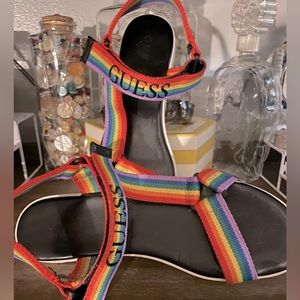 GUESS Women’s LOS ANGELES STRAPPY  RAINBOW Pride Sandals